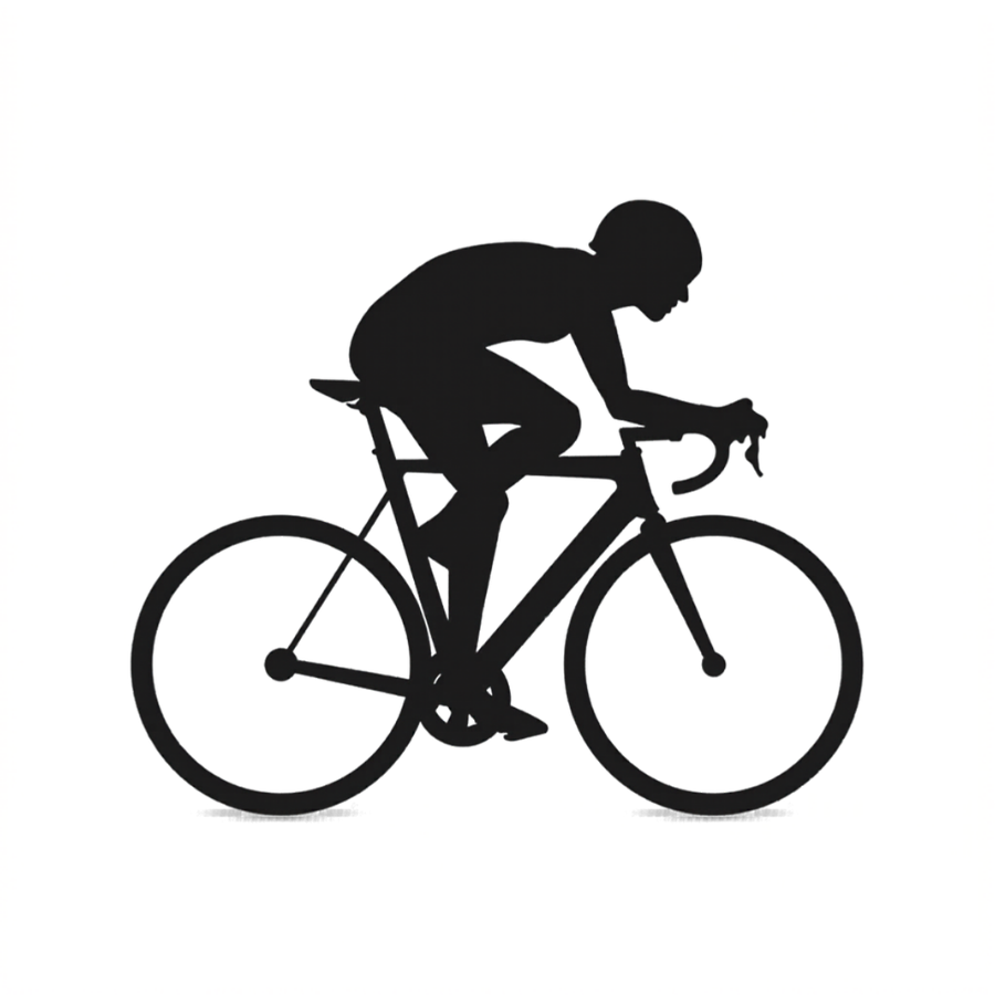 Cyclist racing at speed on an open road